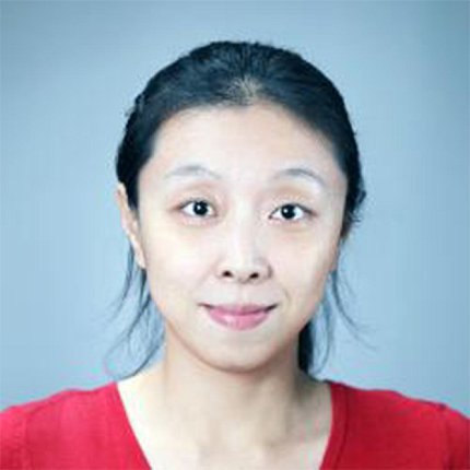 Headshot of Gu. She wears a red shirt and is silhouetted against a plain light gray background.