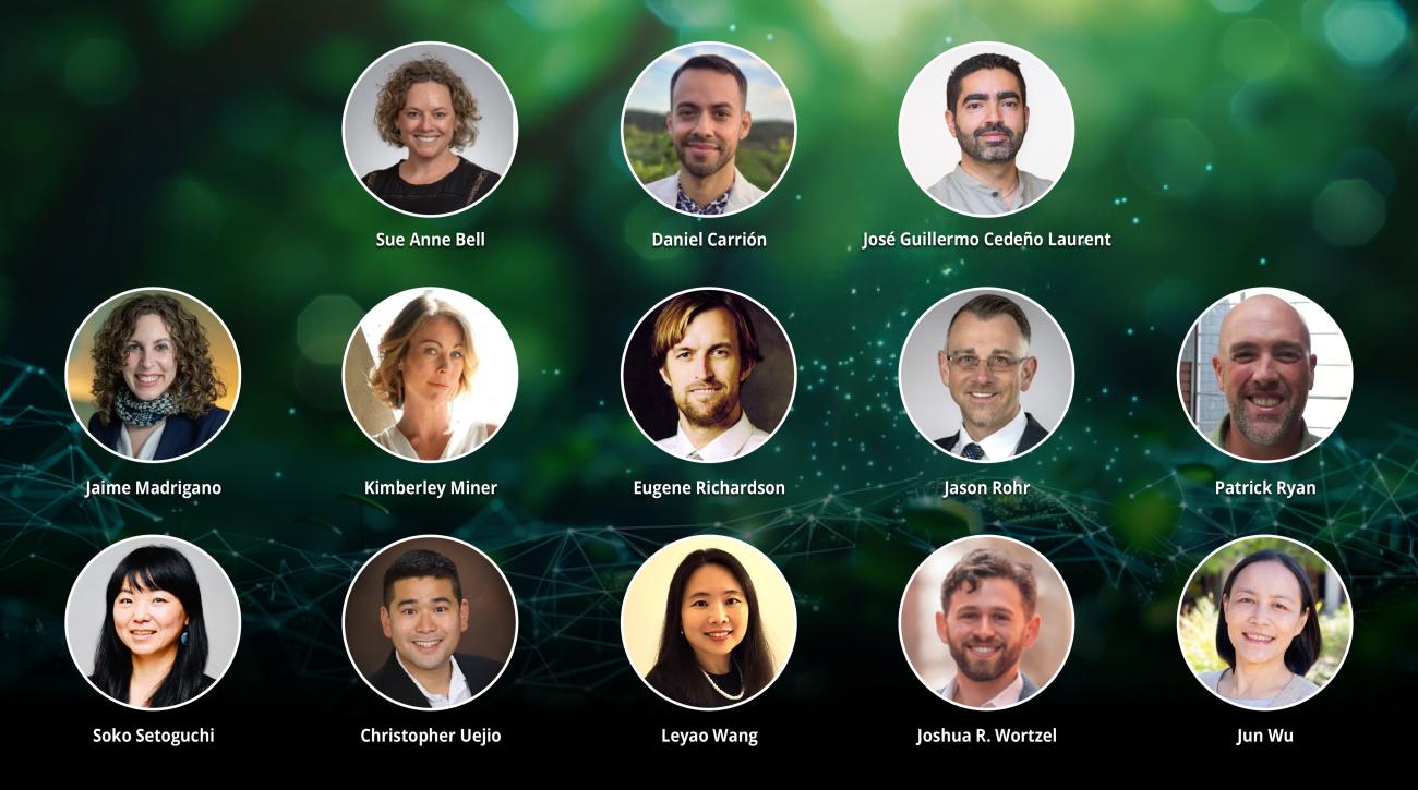 Group of scholars with names underneath against a green background