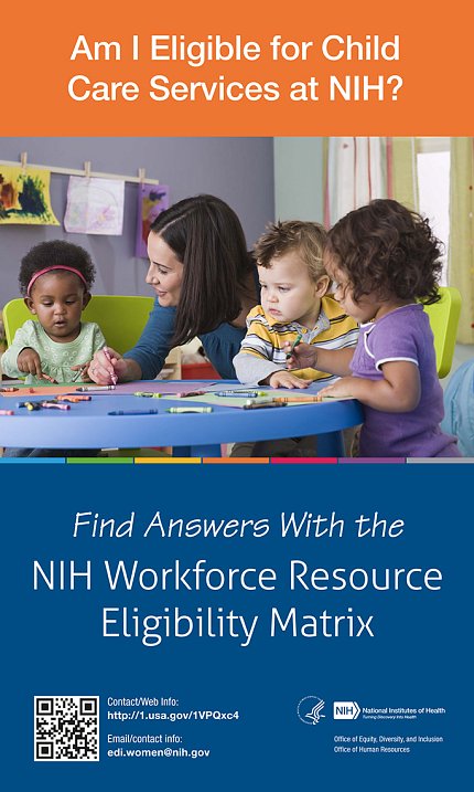 Child care services at NIH graphic A woman colors with children